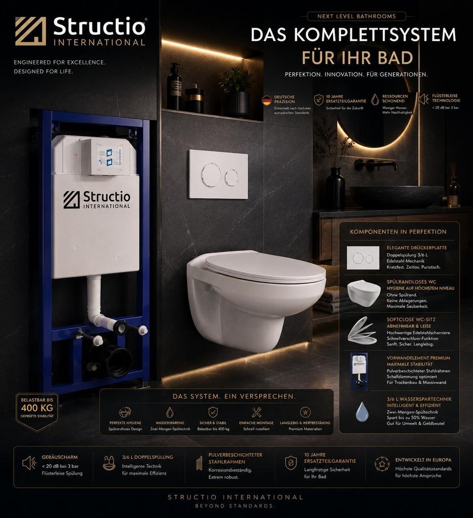 WC Komplettset Spülrandlos Sitz Soft Close Vorwandelement Produktbild 