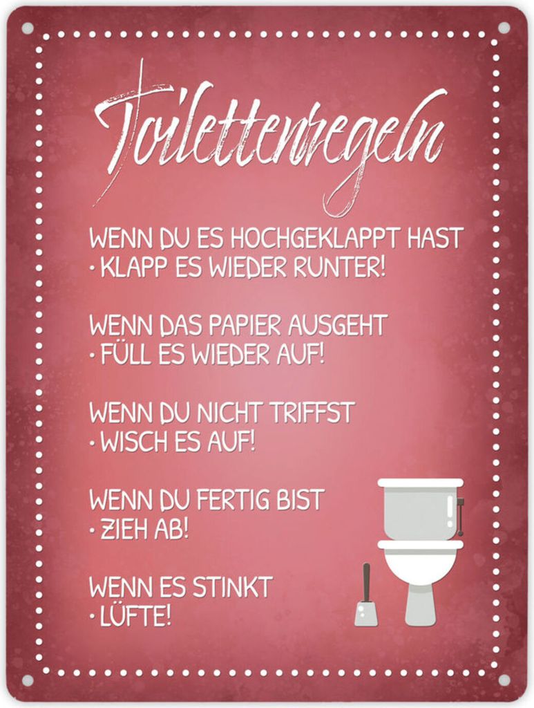 Metallschild XL mit Spruch: Toilettenregeln Schild Blechschild Aluminiumschild