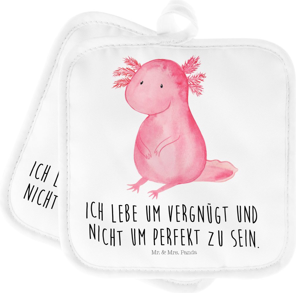 Mr. & Mrs. Panda Topfuntersetzer Axolotl Niedlich - Weiß - Geschenk, Topflappen, Set, 2er, Lebensweisheit, Lebensstil, Ofenlappen, Liebe, topfhalt...
