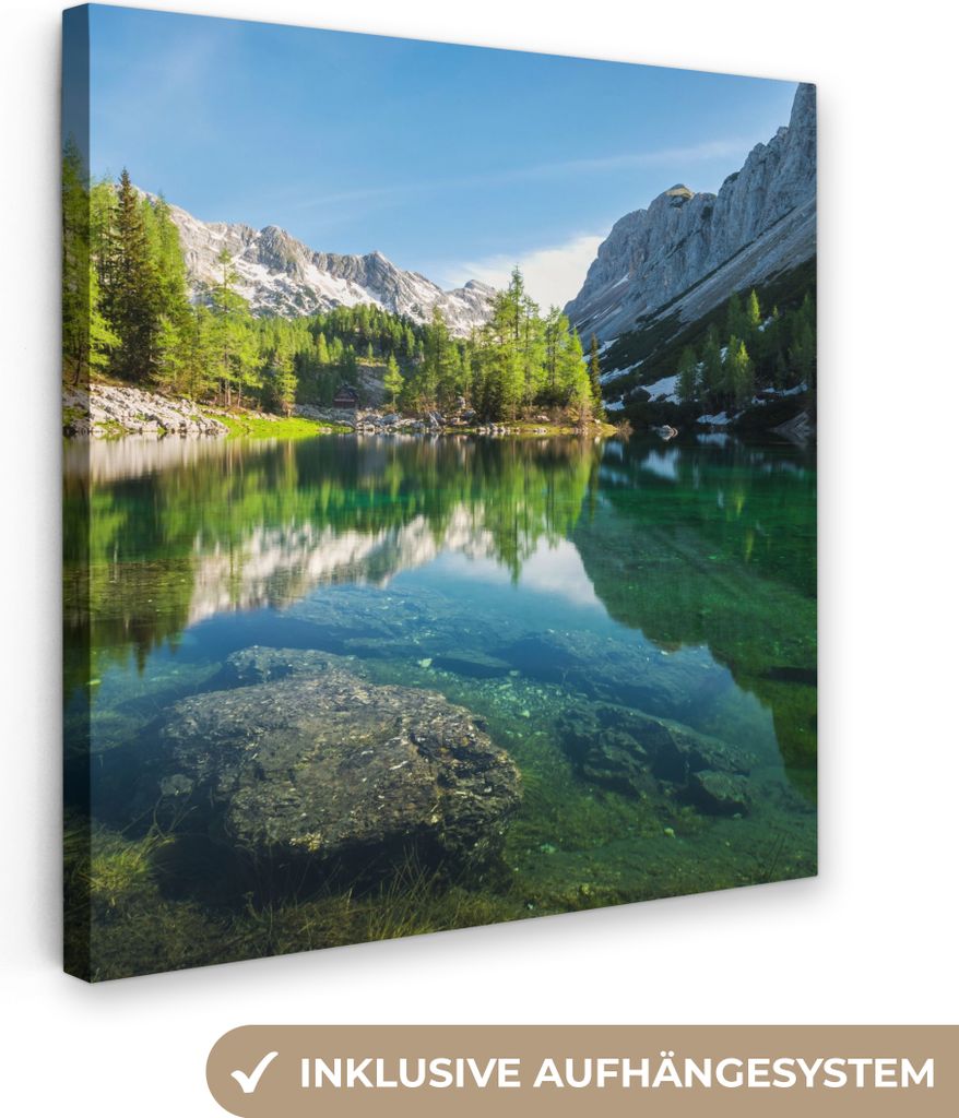 MuchoWow - Leinwandbilder - Wasser - Berge - Felsen, Wandbild, Wanddeko Bilder Wohnzimmer, 90x90 cm