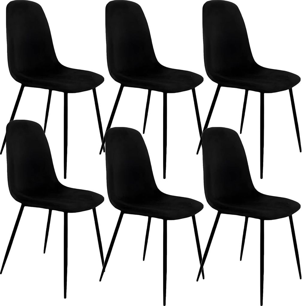 Lina Napoli Esszimmerstuhl, komfortabler Sitz für Wohnzimmer und Esszimmer, Samtbezug - 6er Set - Schwarz