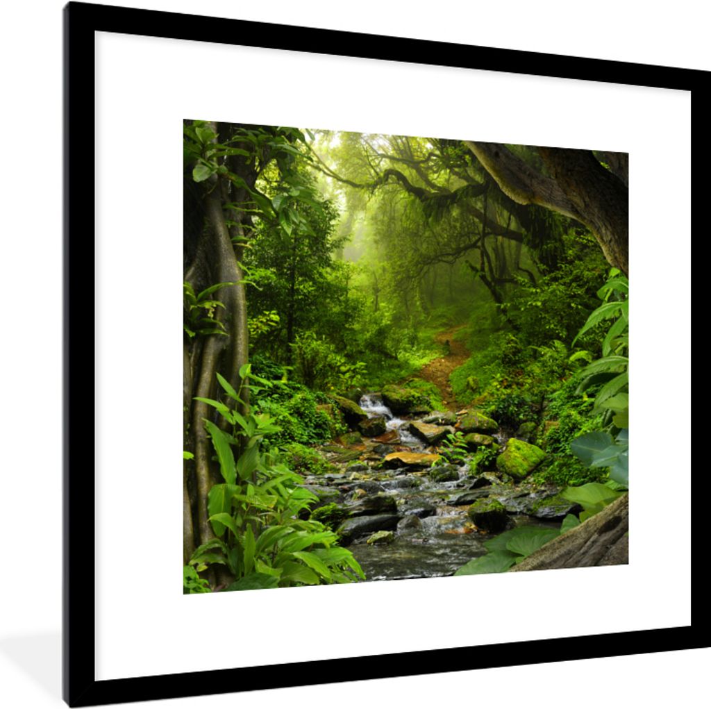 MuchoWow Gerahmtes Poster Natur - Wasser - Dschungel - Wald - Tropisch 40x40 cm - Poster mit Schwarzem Bilderrahmen Wandposter Rahmen Foto Bilder...