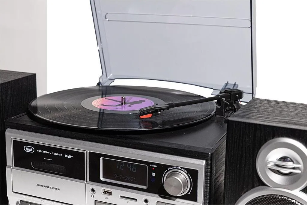 Trevi TT 1072 DAB Tourne-disque Vinyle Stéréo Bluetooth Noir 25W USB