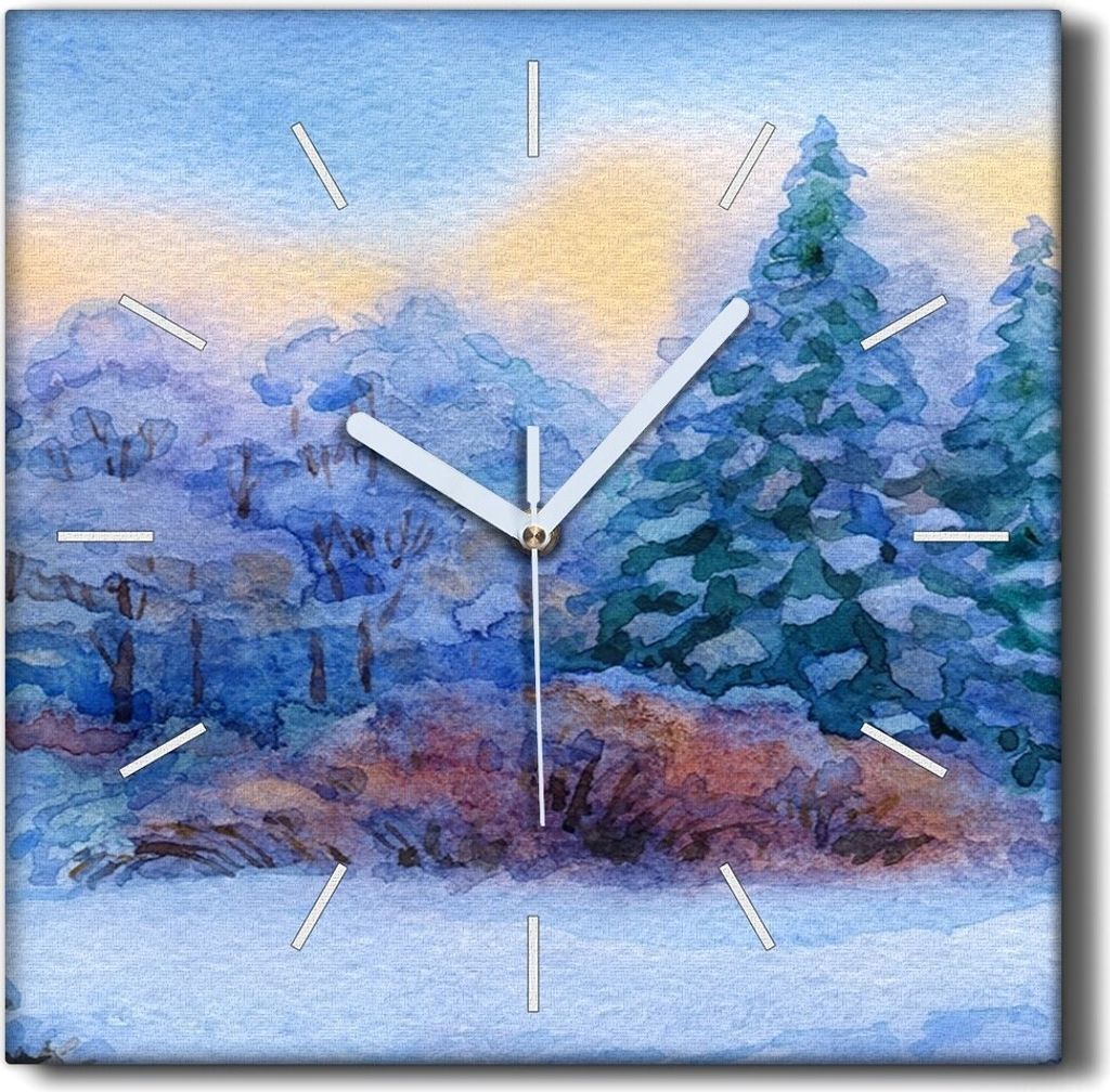 Coloray Hodiny Unikátní 30x30 cm Tiché hodiny Pro obývací pokoj a kuchyň Nástěnné hodiny Plátno Černé ručičky hodin - Watercolor Schn...