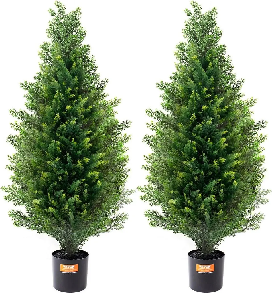 Cèdre artificiel extérieur : paire de topiaires décoratives de 91 cm