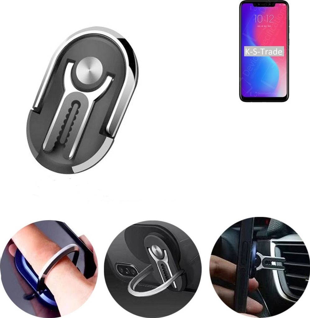 K-S-Trade 3in1 Smartphone-Ring Handy-Ring kompatibel mit Lenovo S5 Pro Fingerhalterung Handyring Tischständer Lüftungsgitter-Halterung Tisch