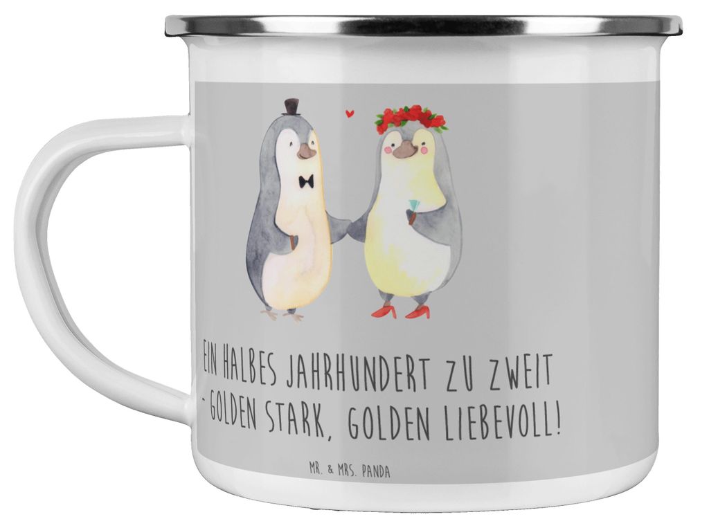 Mr. & Mrs. Panda Teetasse 50. Hochzeitstag Goldene Hochzeit - Heather Grey - Geschenk, becher emaille, Tasse, Meilenstein feiern, Freundschaft, Tee...