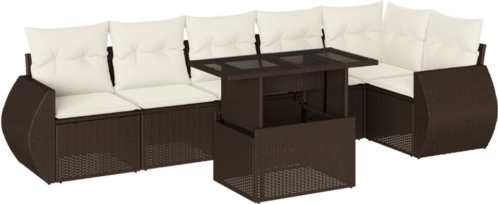 vidaXL 7-tlg. Garten-Sofagarnitur mit Kissen Braun Poly Rattan