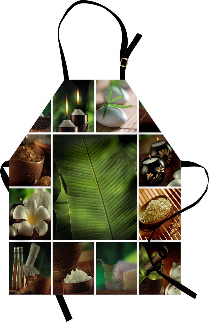 ABAKUHAUS Spa Kochschürze, Collage von Kerzen steinigt Kräutersalz-Tuch-botanischen Anlagen-Design-Druck, Farbfest Höhenverstellbar Waschbar Kla...