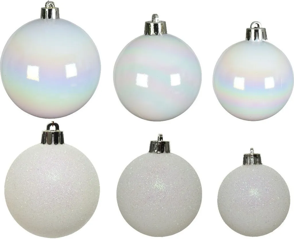 Lot de 30 Ornements de Noël Blanc Irisé Mix 4-6cm pour Sapin de Fête