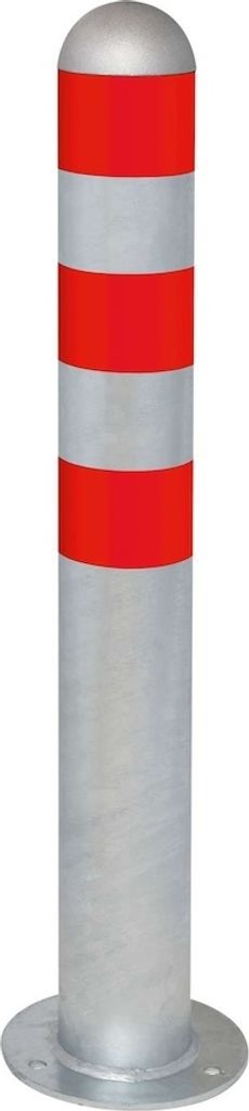 PROREGAL Rammschutzpoller CITY aus Stahl mit roten Reflexstreifen | Ladesäulen-Schutz zum Aufdübeln | HxØ 80x10,8cm | Materialstärke 2,9mm | Fe...