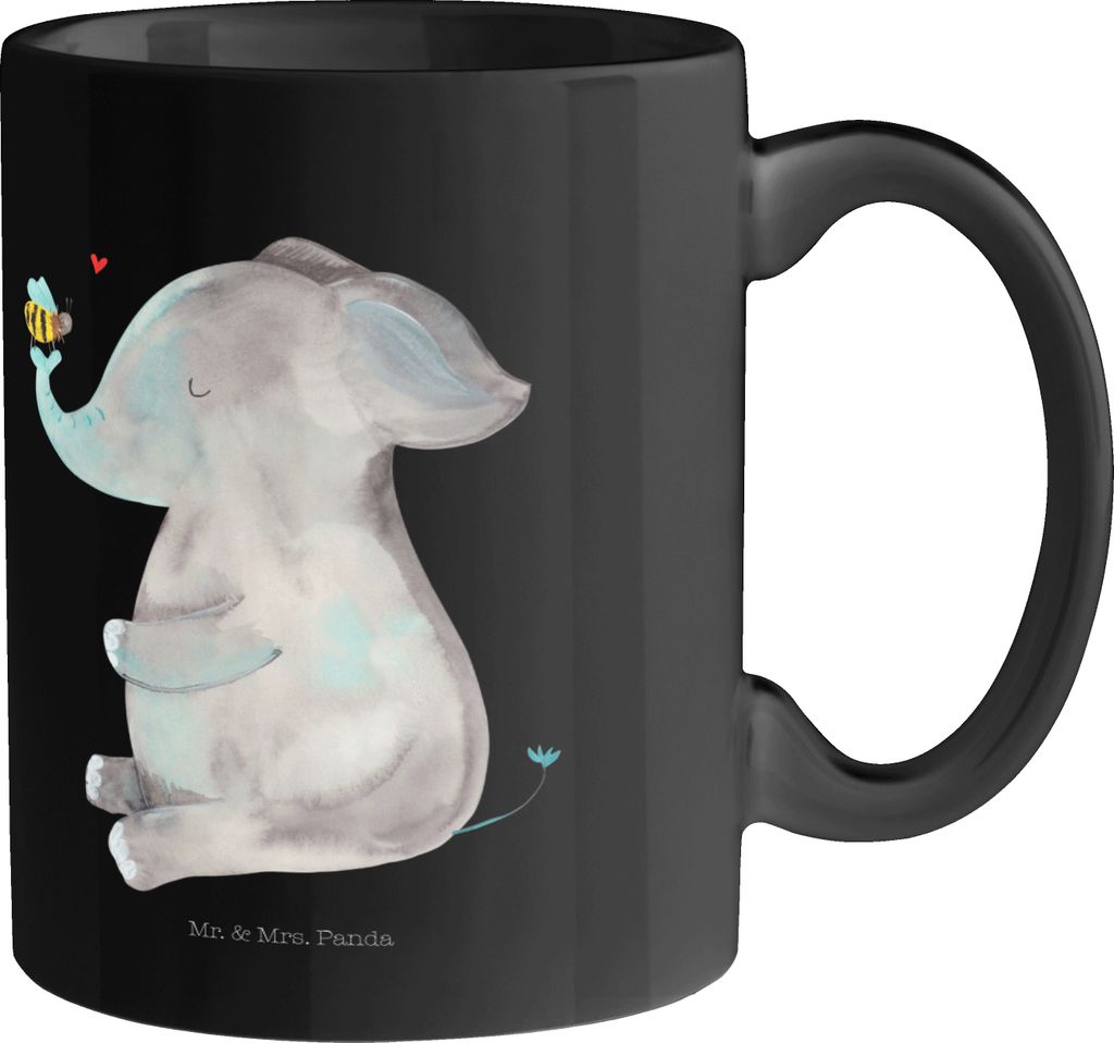 Mr. & Mrs. Panda Henkelpott Elefant Biene - Schwarz - Geschenk, Liebesspruch, kaffeetasse bedruckt, Liebe, schöne tasse, Becher, Hochzeitsgeschenk...