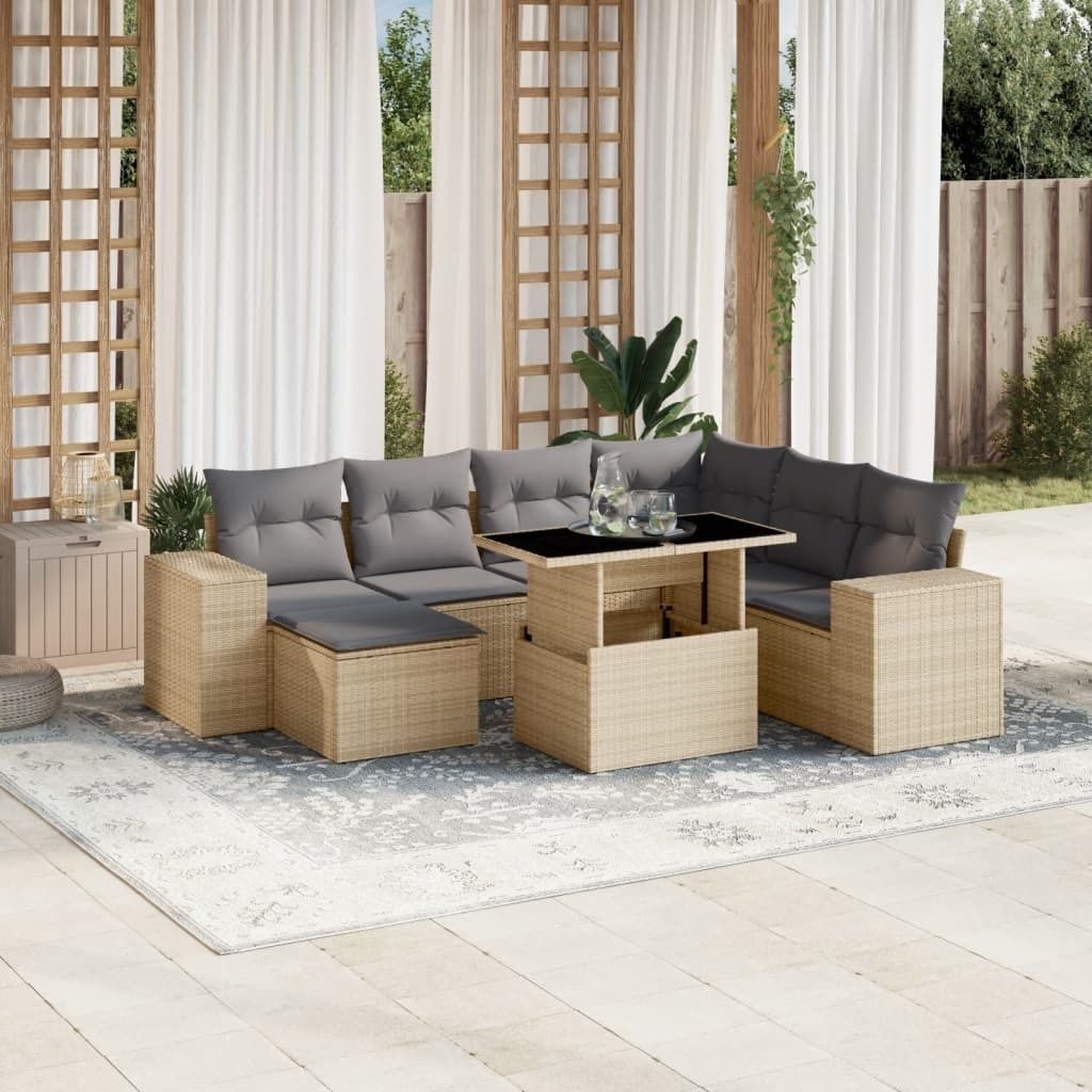 Möbel 8-tlg. Garten-Sofagarnitur mit Kissen Beige Poly Rattan - Sitzgruppe 3269329