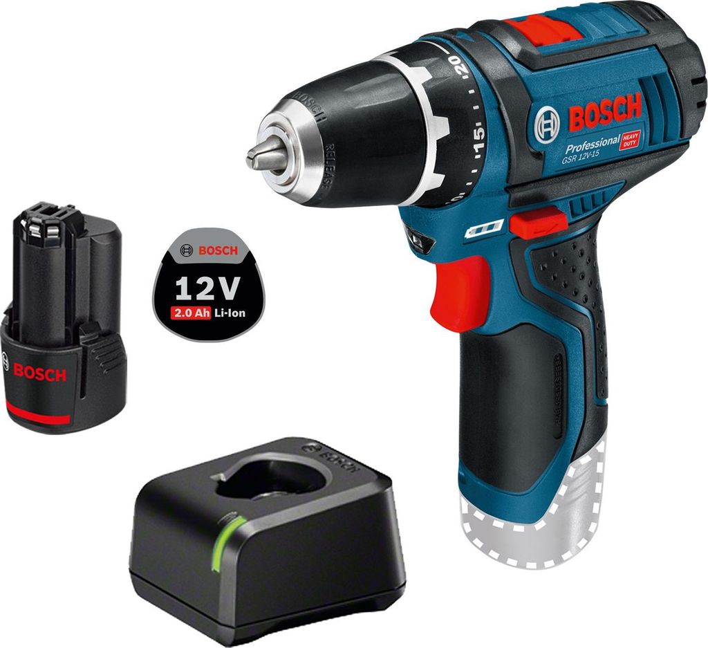 Bosch Akku-Bohrschrauber GSR 12V-15 / 1x 2,0 Ah Akku + Produktbild 