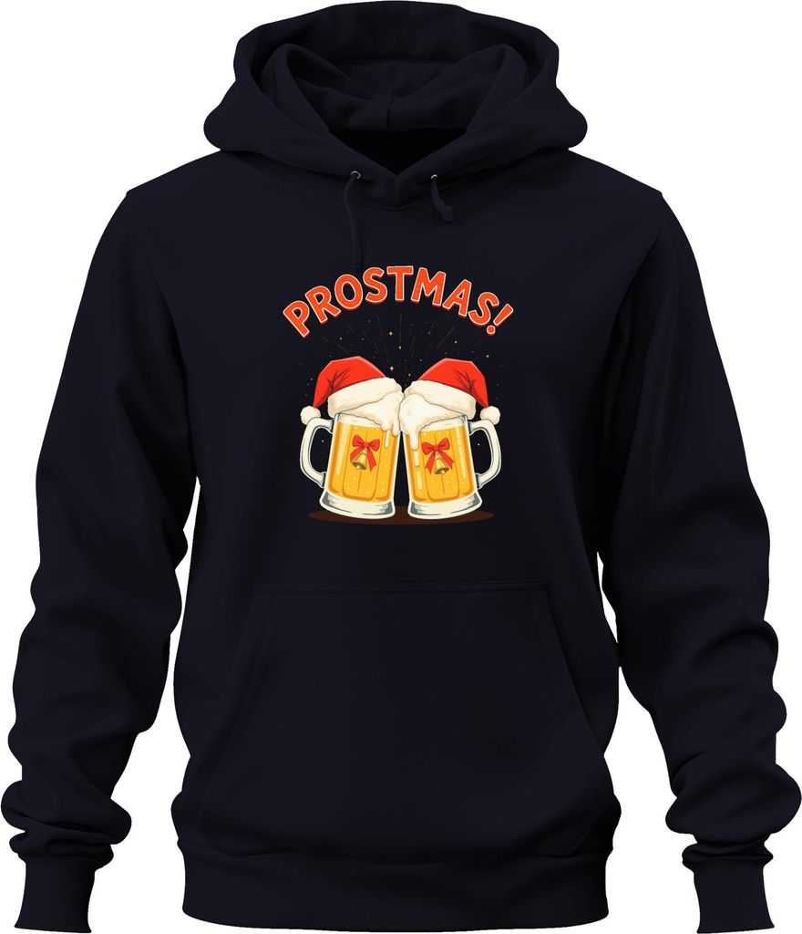PROSTMAS! Bierkrug Weihnachten Santa Hut Geschenk lustig Uni Hoodie Kapuzenpullover, Navy, XXL