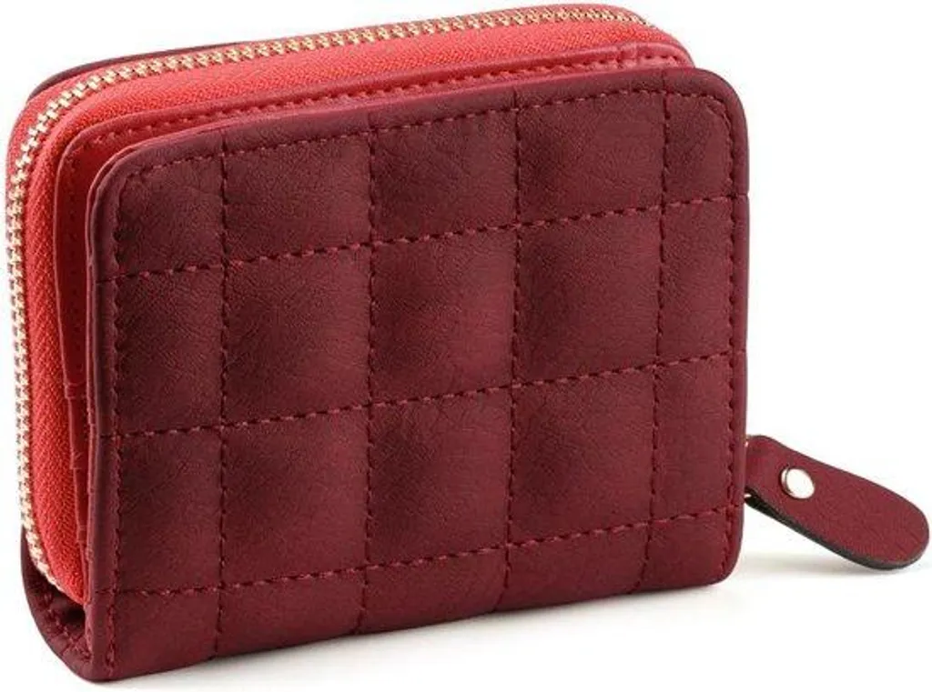 Portefeuille compact femme rouge avec fermeture éclair sécurisée chic