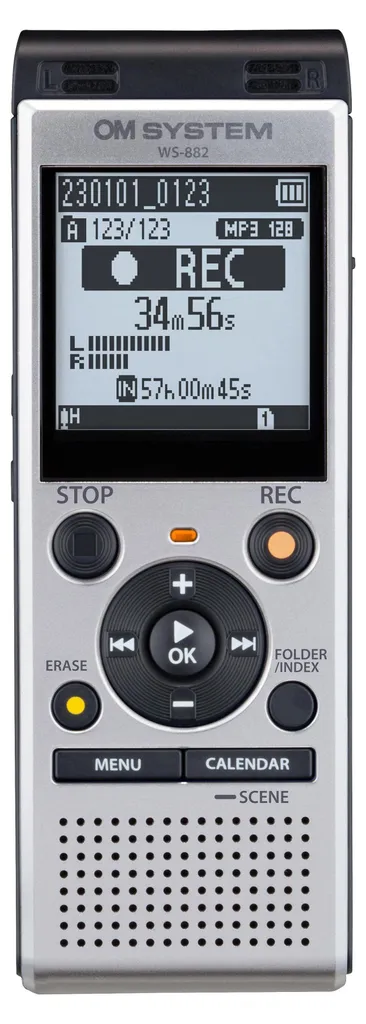 Dictaphone Numérique Olympus WS-882 Argent avec Enregistrement Stéréo