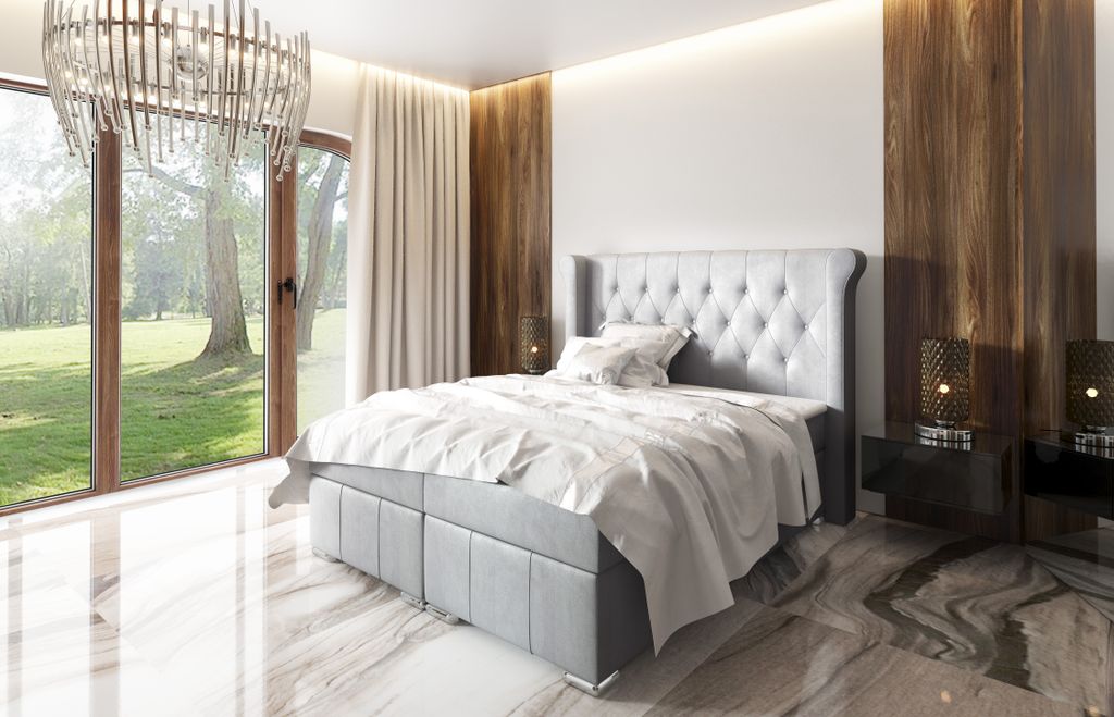 Boxspringbett MASSIMO ! Pocket-Matraze , Topper 140 x 200 cm ( Grau - Monolith 84 )
