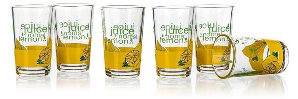 Gläser, 6er-Set, für Wasser, Saft, bunter Aufdruck Lemon Produktbild 
