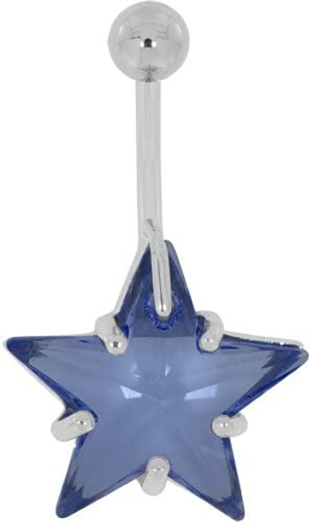 Bauchnabel Silber Piercing Stern Mit Kristall Elements - Leicht Blau