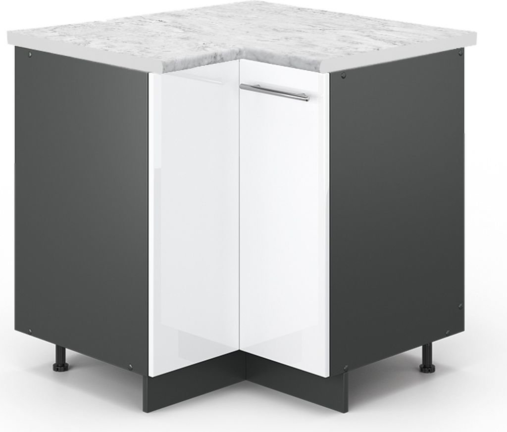 Eckunterschrank Vicco Fame-Line Weiß Hochglanz 80.5 cm , AP Marmor, Model 46264