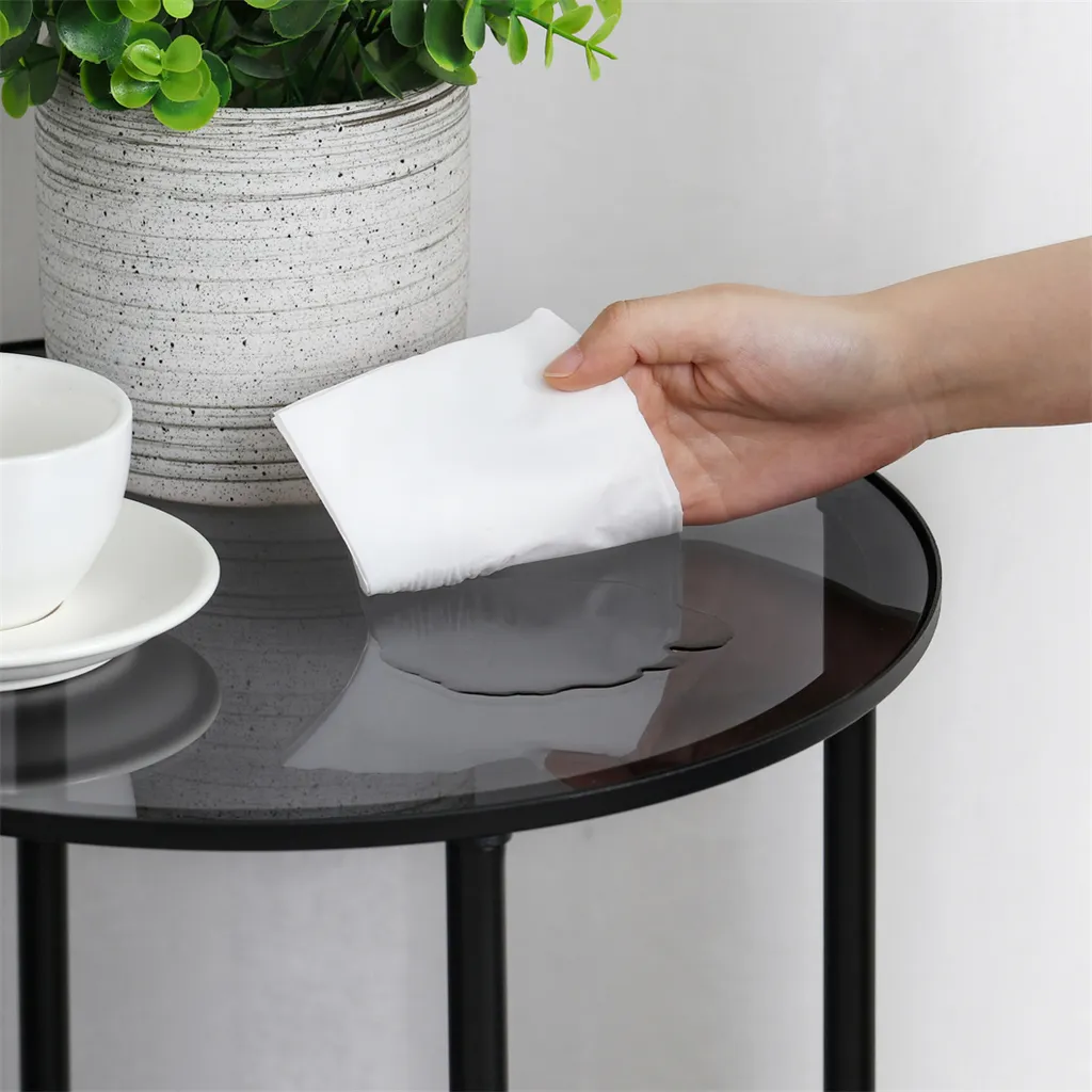 Table basse moderne structure métallique et plateau verre double niveau - 12