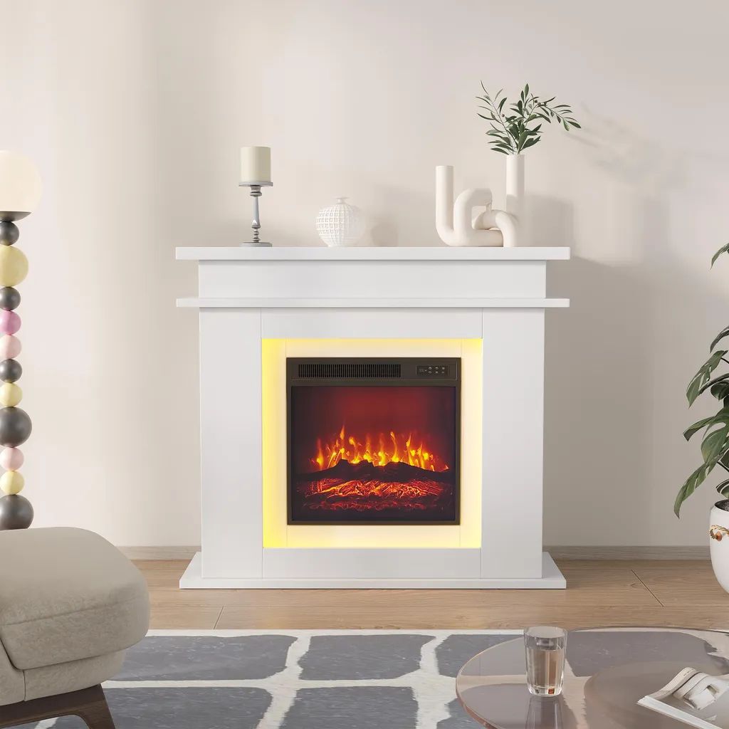 Cheminée Électrique 1500W avec Flamme 3D et Éclairage d'Ambiance LED