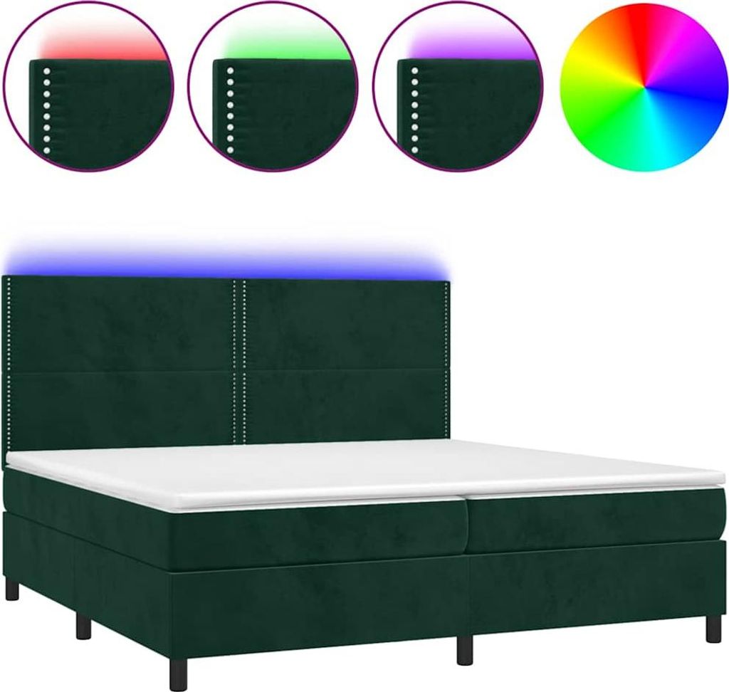 vidaXL Boxspringbett mit Matratze & LED Dunkelgrün 200x200 cm Samt