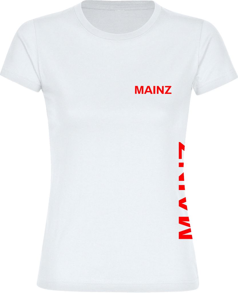 multifanshop Damen T-Shirt - Mainz - Brust & Seite, weiß, Größe L