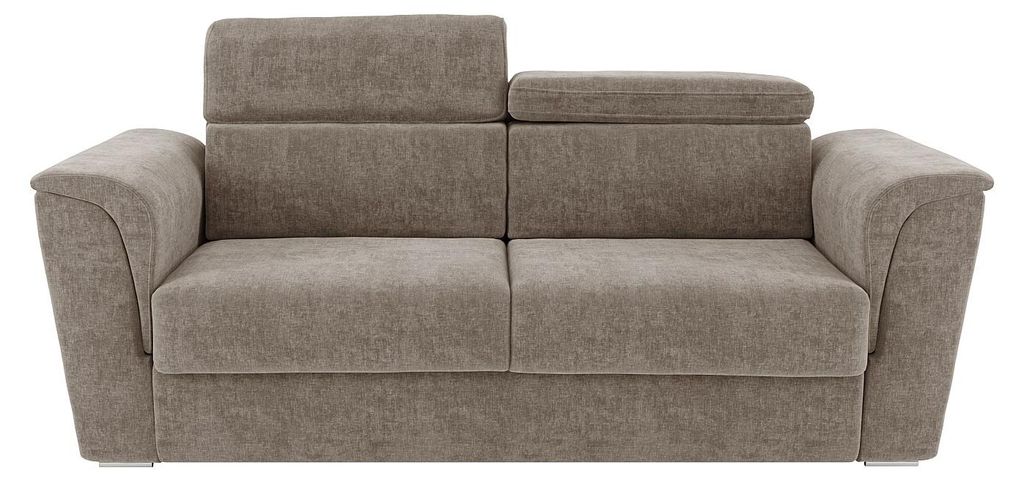 3-Sitzer-Schlafsofa mit Express-Klappmechanismus aus taupefarbenem Strukturstoff – Liegefläche auf breiten Lattenrosten (140 cm) – Matratze (1...