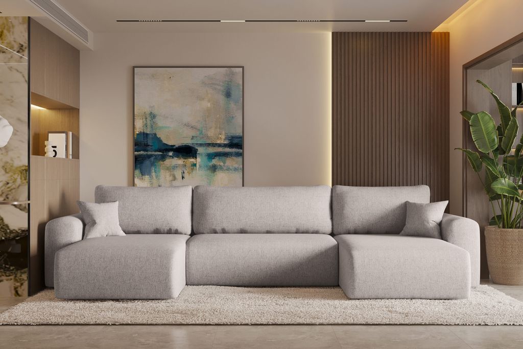 Kaiser Möbel Ecksofa mit schlaffunktion und bettkasten, Sofa U-form, Couch U-form CAPRI Verita Ecru