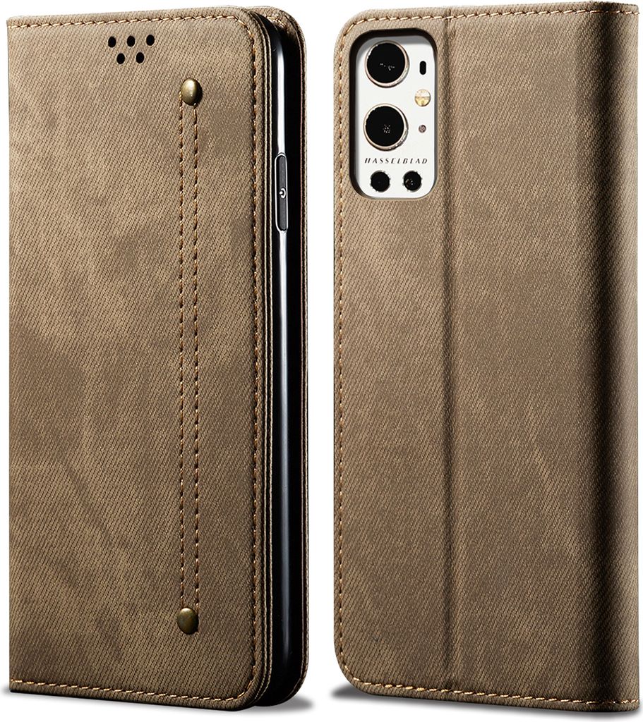 OnePlus 9 Pro Hülle, Leder Brieftasche Flip Bookstyle Schutzhülle mit Standfunktion für OnePlus 9 Pro Khaki