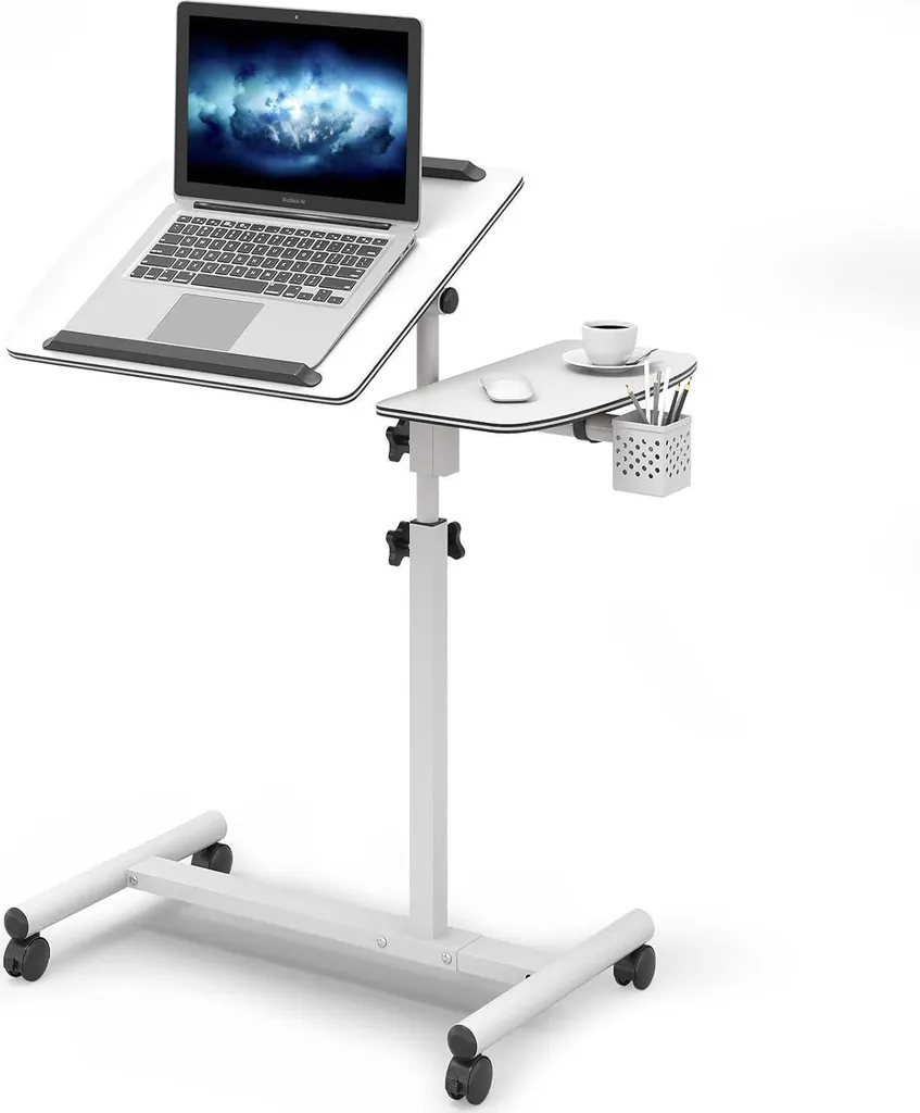 Bureau mobile pour PC portable ajustable en hauteur avec porte-souris