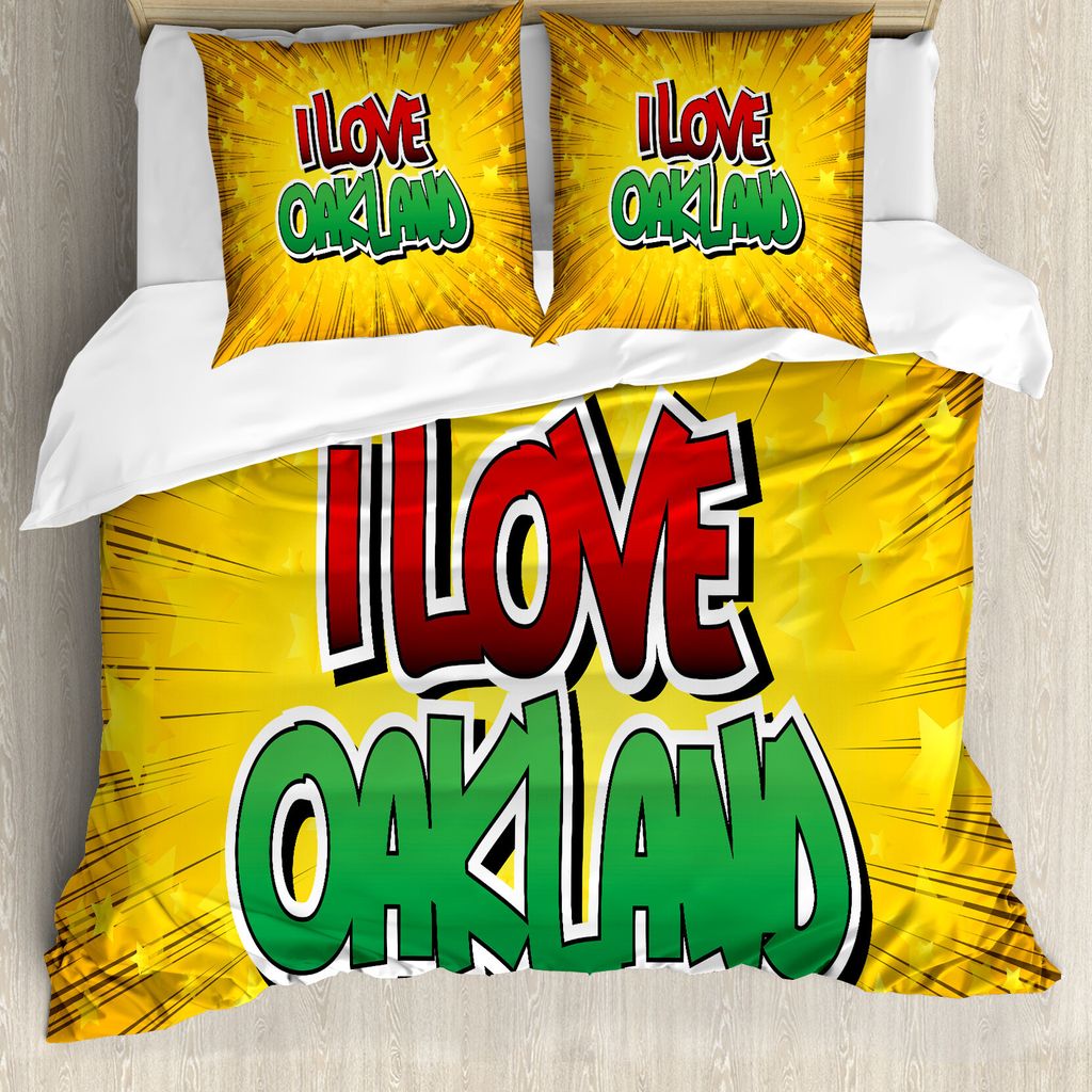 ABAKUHAUS Oakland Bettbezug Set für Einzelbetten, Typografische Pop-Art-Stil, Milbensicher Allergiker geeignet mit Kissenbezug, 200 cm x 200 cm - ...