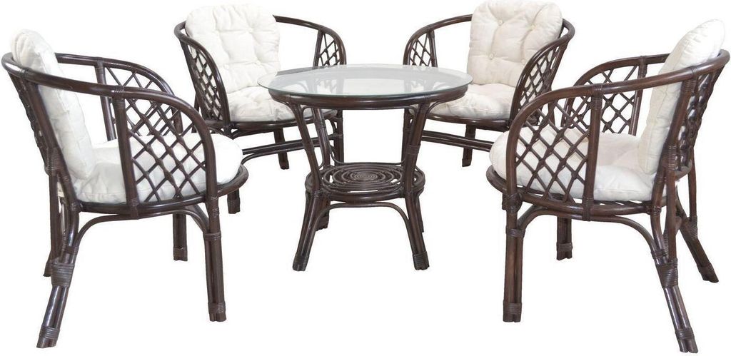 Rattansitzgruppe mit Kissenauflagen 9-Teilig, braun/creme