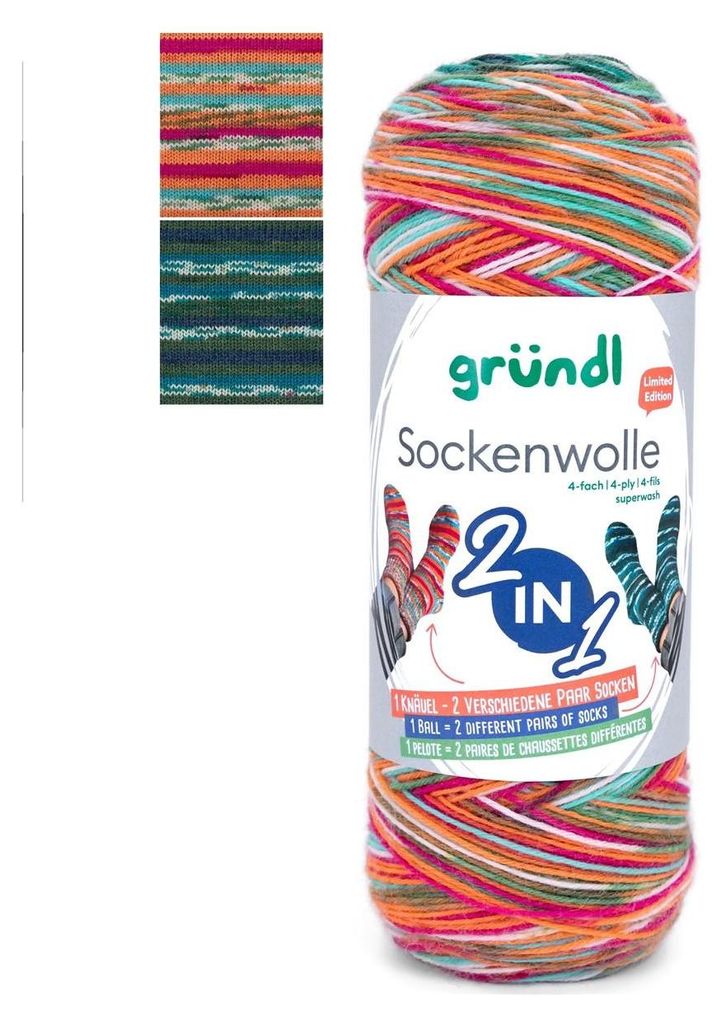 Gründl 2-in-1 Sockenwolle 75% Schurwolle/25% Polyamid Produktbild 