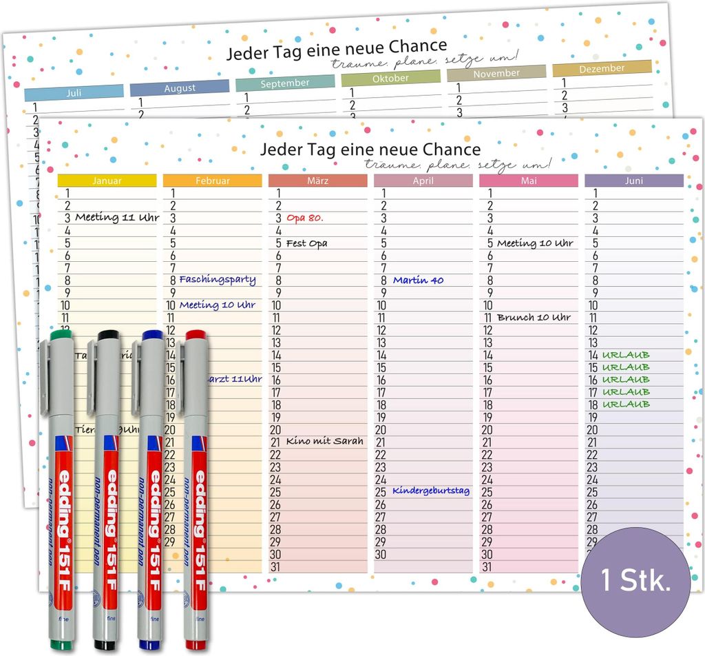Immerwährender DIN A4 Tafelkalender - Abwischbar, Produktbild 