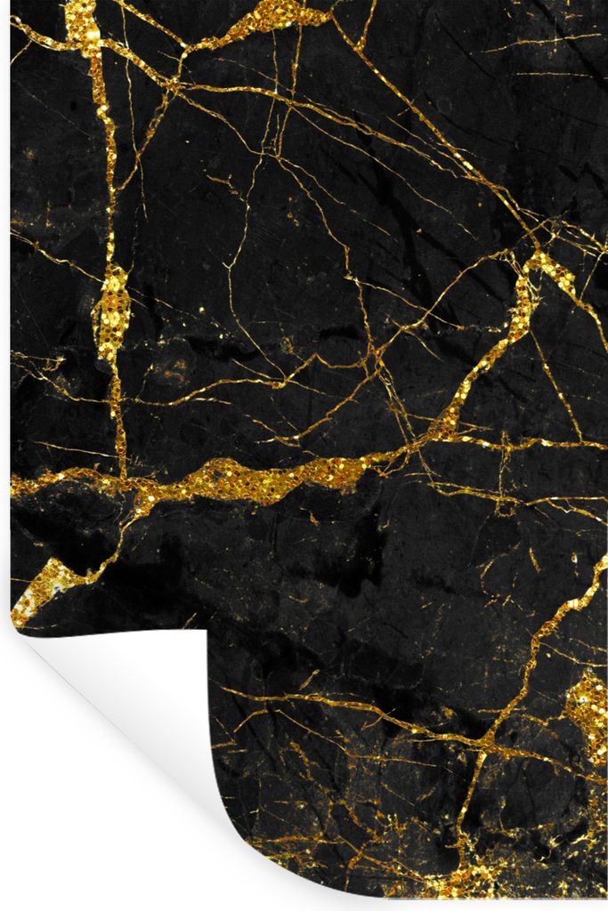 MuchoWow Wandtattoo Wandsticker Wandaufkleber Marmor - Gold - Schwarz - Marmoroptik - Luxe - Glitzer 80x120 cm Selbstklebend und Repositionierbar...