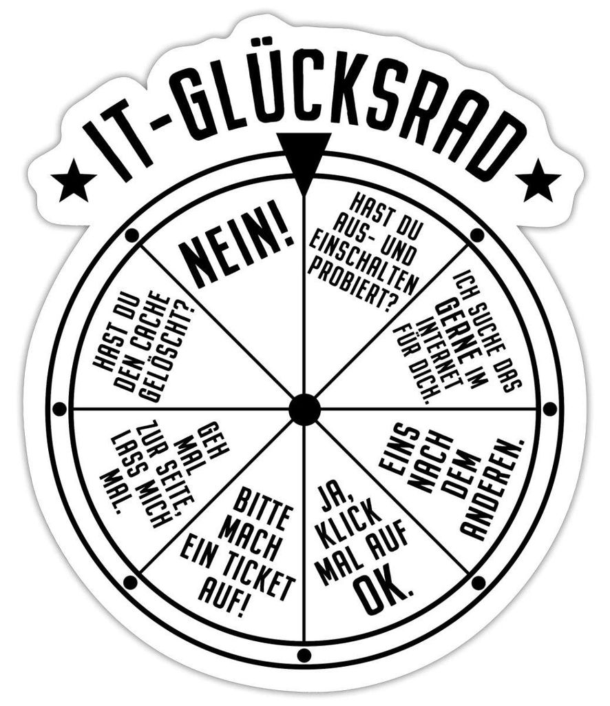 Spreadshirt IT-Glücksrad Helpdesk Büro Humor Sticker Aufkleber, 10 x 10 cm, Mattweiß