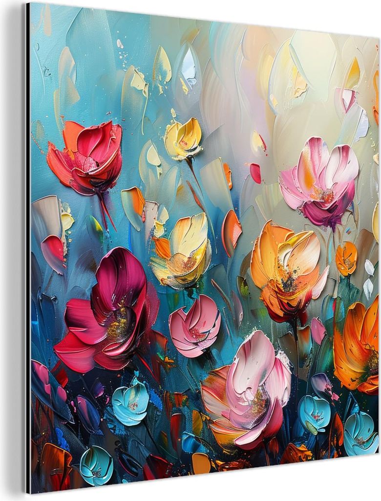 MuchoWow Wanddekoration Metall Metallbild Wandkunst 90x90 cm Blumen - Bunt - Abstrakt - Farbe - Natur MuchoWow Aluminium Gemälde - Dekoration - In...