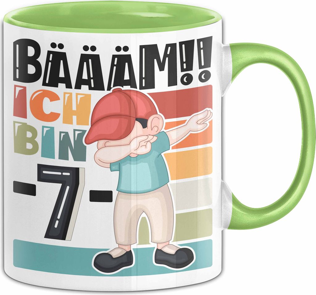 7. Geburtstag Geschenk Tasse Becher Jungen Geburtstagsgeschenk Sohn Bäääm Ich Bin 7 (Grün)