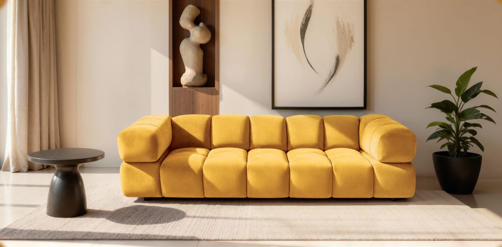 Kaiser Möbel Sofa 4-Sitzer, Couch, Veloursstoff Bluvel, Golden, Averro