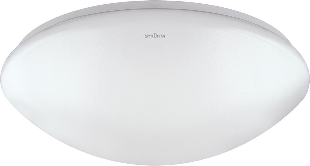 A white, oval-shaped ceiling light fixture is shown from a slightly elevated front view against a white background.