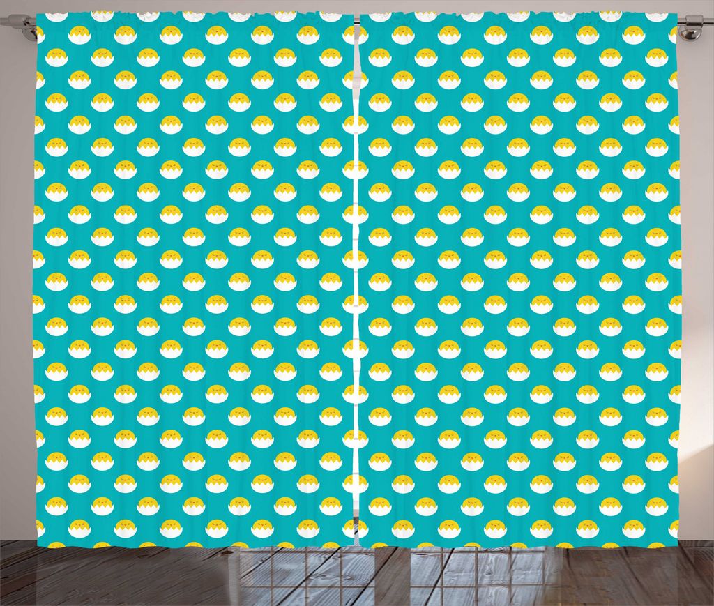 ABAKUHAUS Gelber Vogel Rustikaler Gardine, Huhn in gebrochenem Ei, Schlafzimmer Kräuselband Vorhang mit Schlaufen und Haken, 280 x 225 cm, Seafoam...