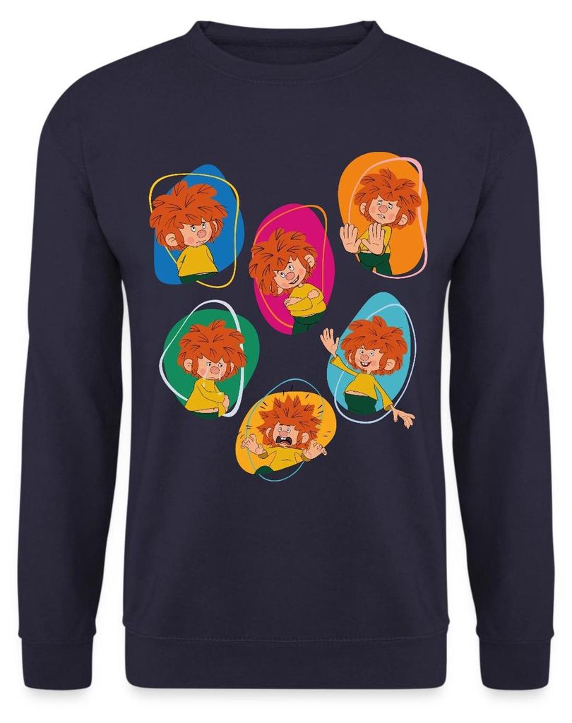 Spreadshirt Pumuckl Zeigt Verschiedene Emotionen Uni Pullover, L, Navy