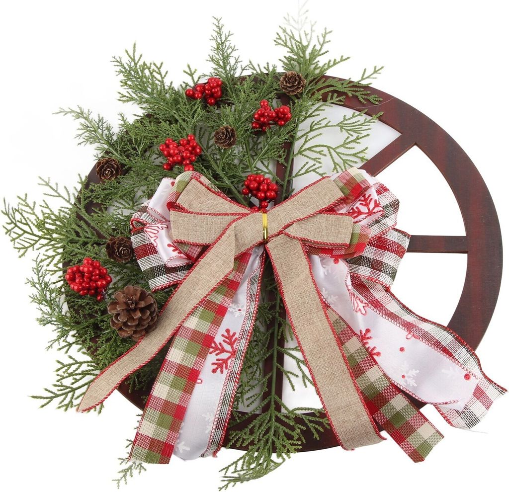 Rote LKW-Rad Weihnachten Bowknot Kranz Herbst Kranz für Haustür hölzerne hängende Ornament Kranz für Indoor Outdoor