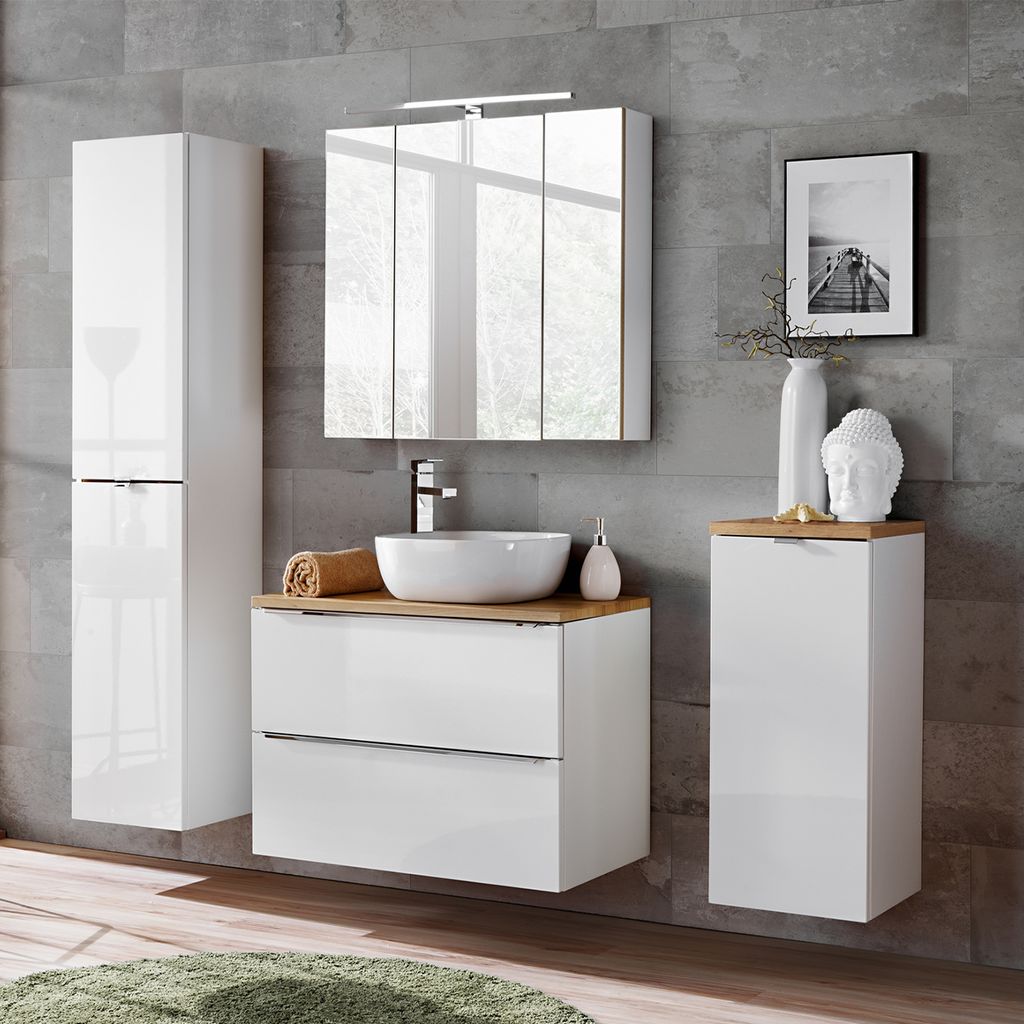 Hängesäule April 1 Tür, Weiß und Holzoptik Produktbild 6