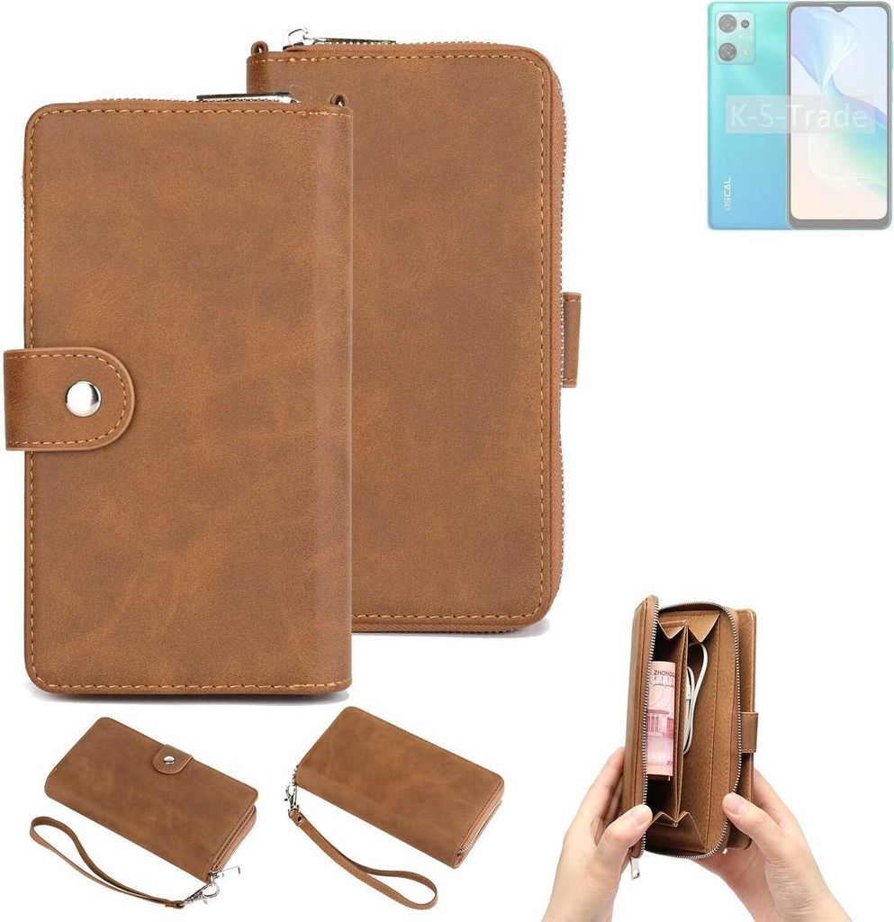 K-S-Trade Handyhülle Schutzhülle kompatibel mit Blackview Oscal C30 Pro & Portemonnee Tasche Handytasche Case Etui Geldbörse Wallet braun (1x)