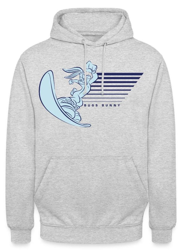 Spreadshirt Looney Tunes Bugs Bunny Mit Snowboard Uni Hoodie, XL, Hellgrau meliert
