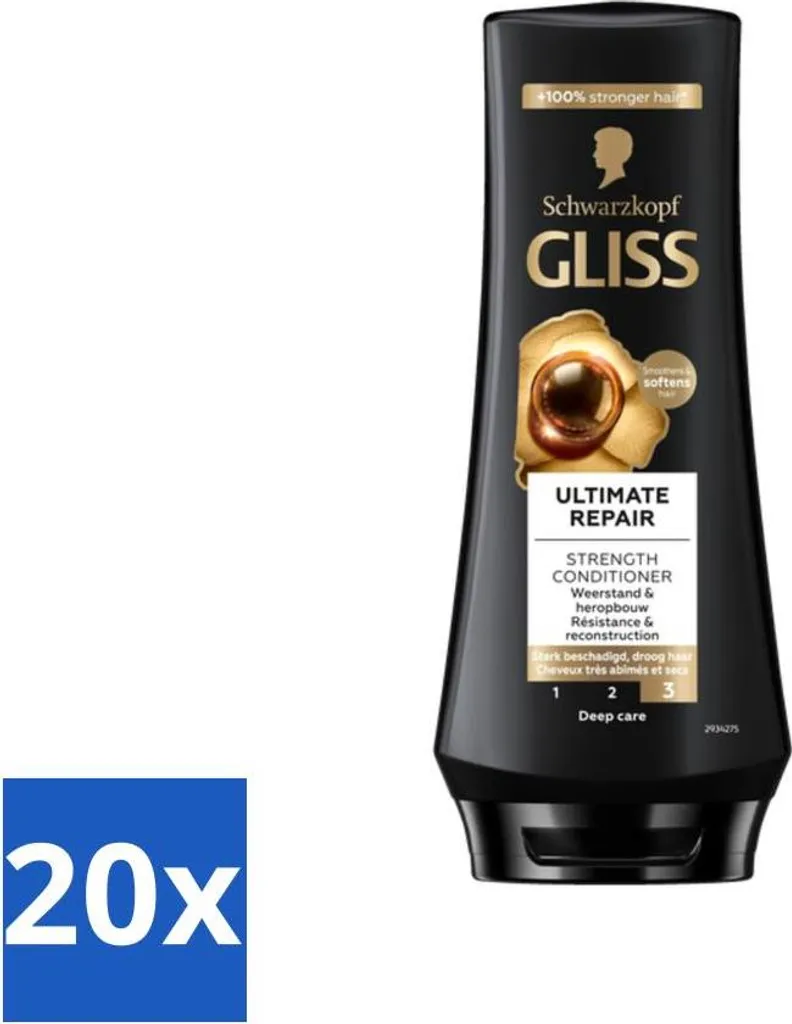 Gliss Ultimate Repair Balsamo - 20 Pezzi da 200ml - Addio Capelli Paglia